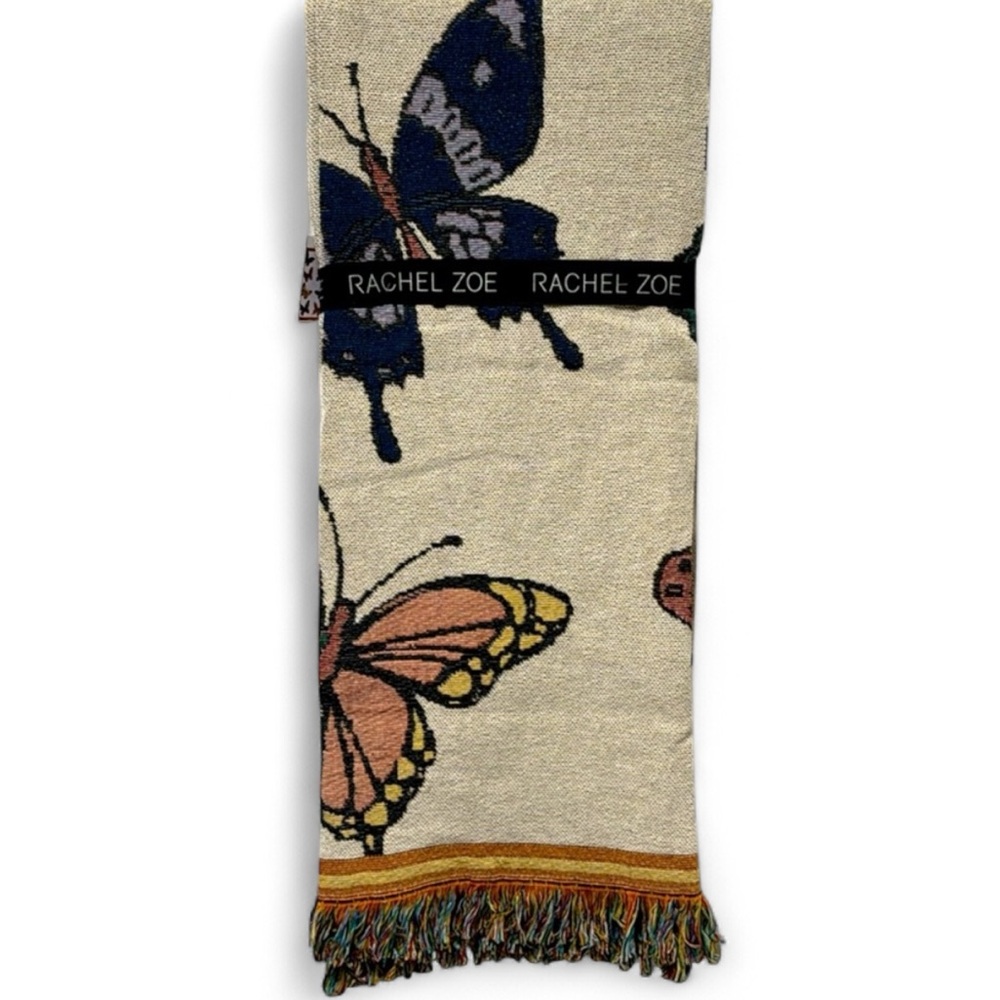 RACHEL ZOE Butterfly Print Decorative Throw With Fringe - 50” x 60” new Rare